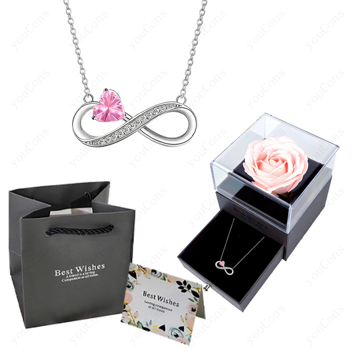 Collar Corazón Rosa de Lujo con Caja de Rosas.