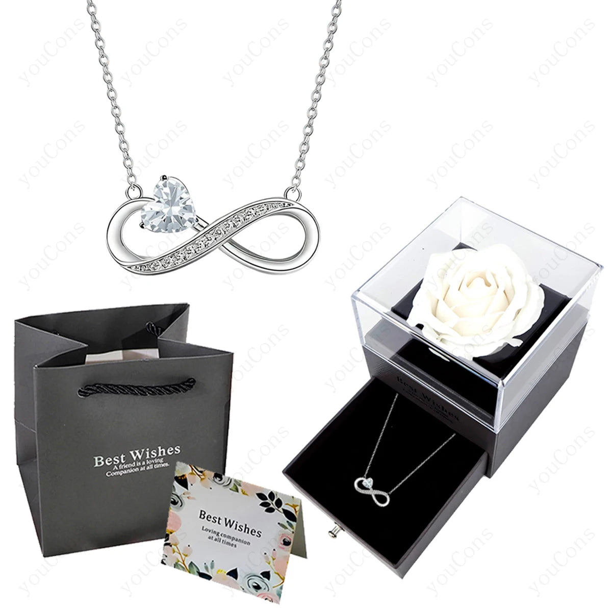 Collar Corazón Rosa de Lujo con Caja de Rosas.