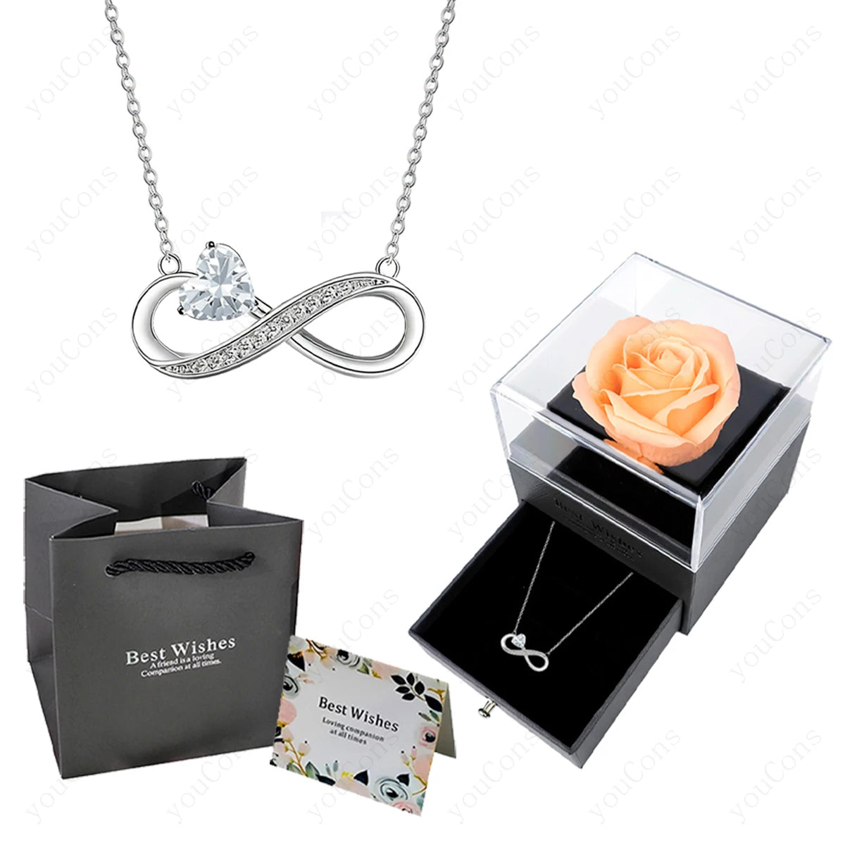 Collar Corazón Rosa de Lujo con Caja de Rosas.