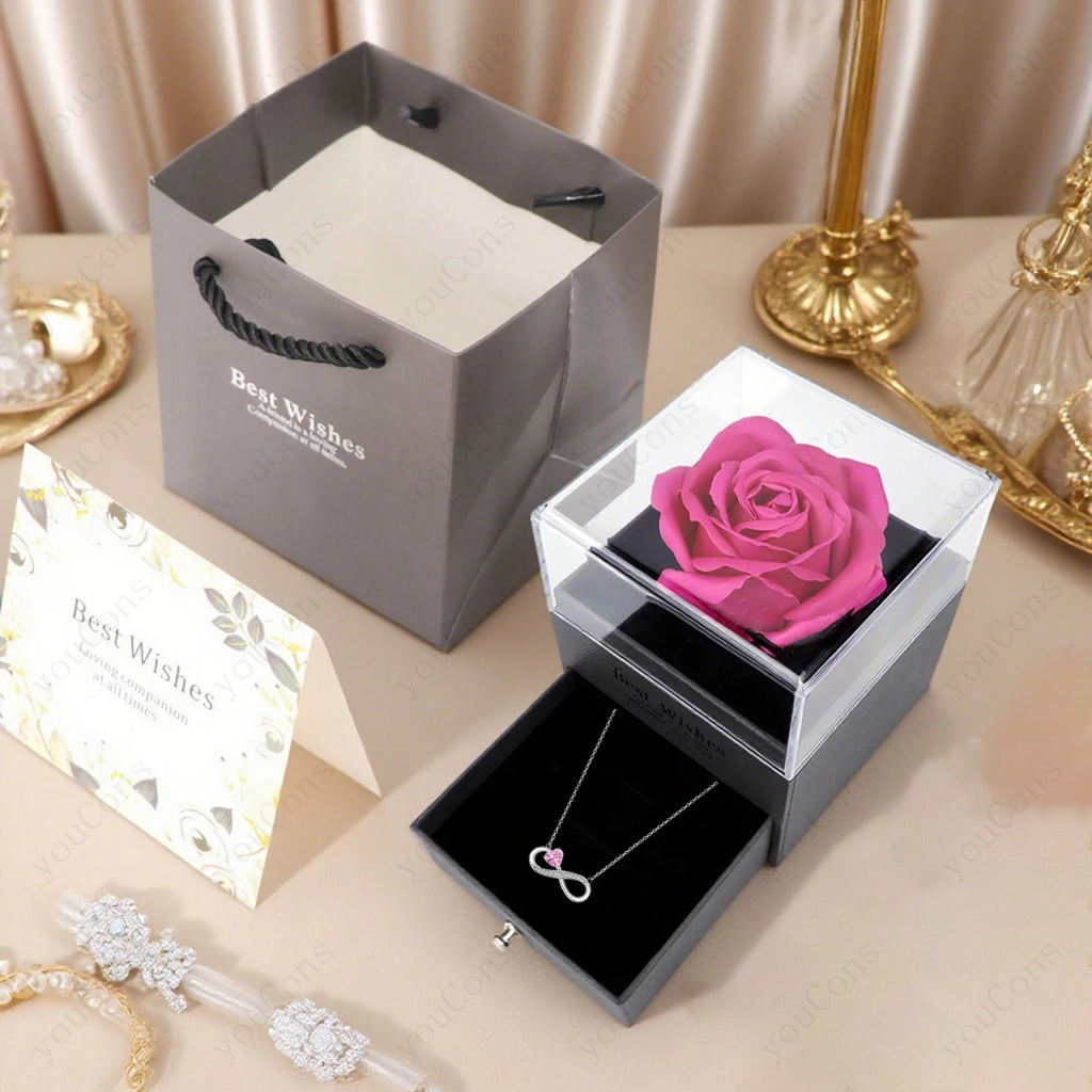 Collar Corazón Rosa de Lujo con Caja de Rosas.