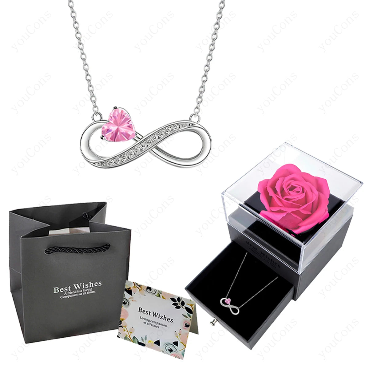 Collar Corazón Rosa de Lujo con Caja de Rosas.