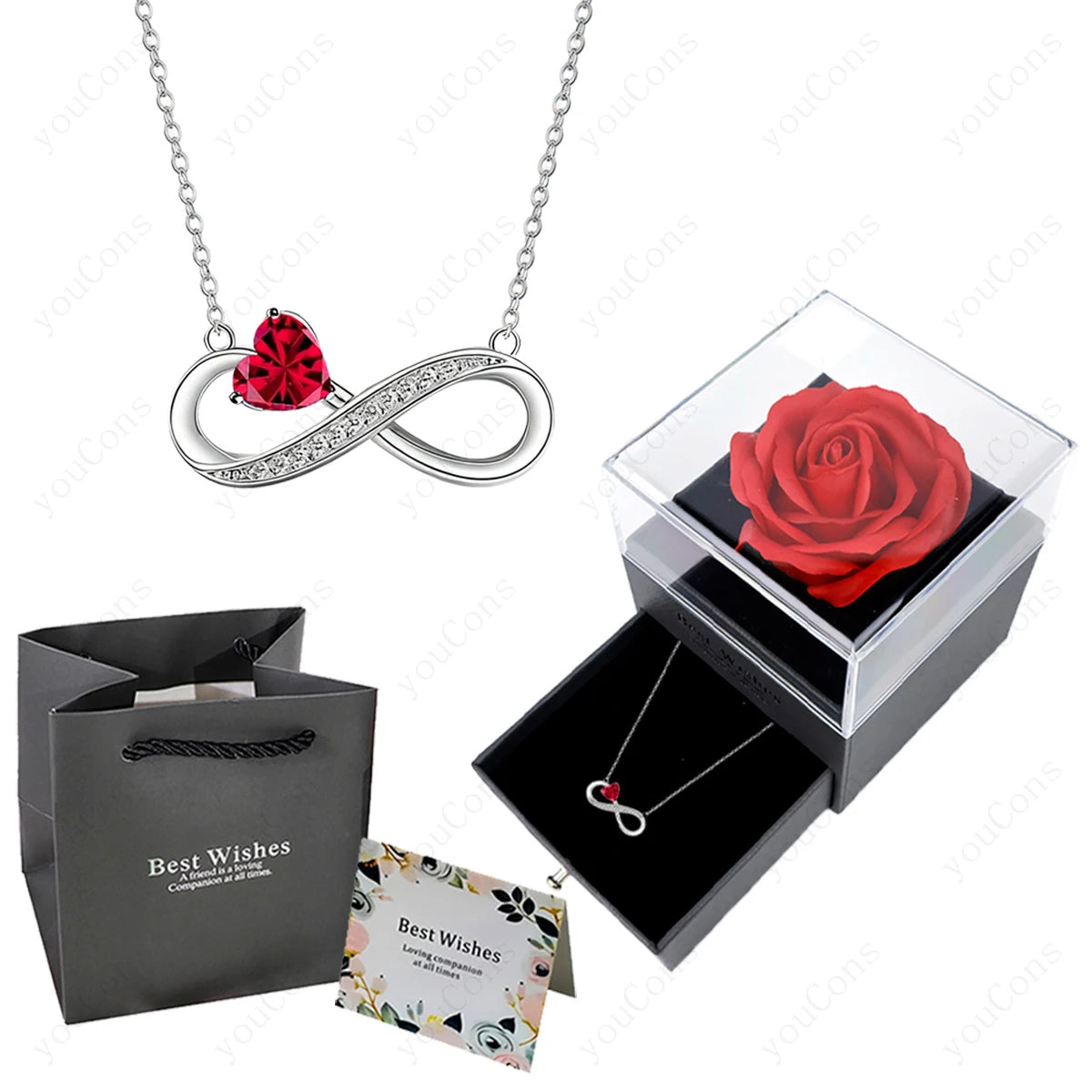 Collar Corazón Rosa de Lujo con Caja de Rosas.