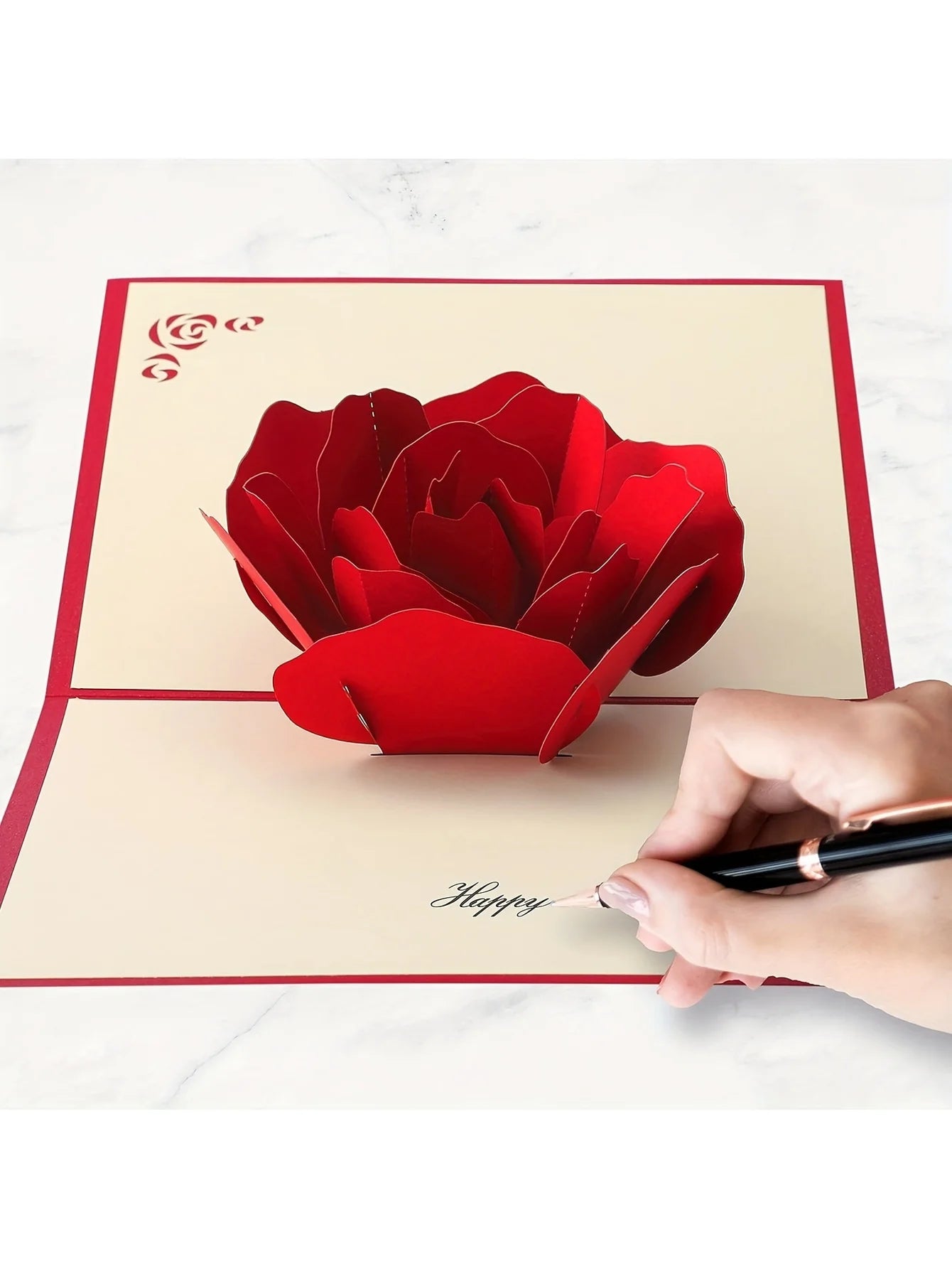 Tarjeta 3D Pop-Up Rosa.
